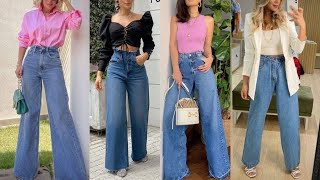 PANTALON DENIM ANCHO OUTFITS DE MODA 2023💋WIDE DENIM TROUSERS FASHION OUTFITS 2023 [upl. by Airamahs]