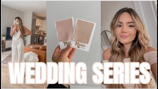 WEDDING SERIES BHLDN rehearsal dinner outfit try on  bridesmaid dresses update  wedding hair apt [upl. by Noleta]