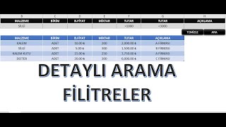 EXCEL DETAYLI ARAMA VE FİLİTRE [upl. by Scholz]