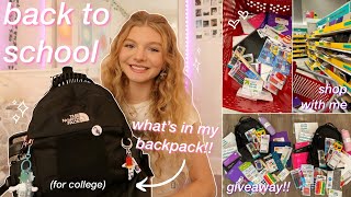 BACK TO SCHOOL HAUL amp WHATS IN MY BACKPACK for college  giveaway 2023 ✨ [upl. by Esma]