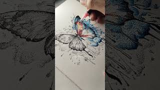 Drawing Butterfly using Stippling Technique with color [upl. by Bushey]