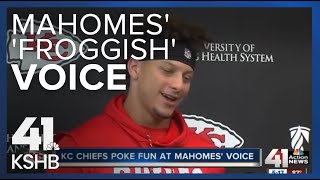 Chiefs poke fun at Mahomes froggish voice [upl. by Ynahpit]