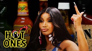 Cardi B Tries Not to Panic While Eating Spicy Wings  Hot Ones [upl. by Adamik]