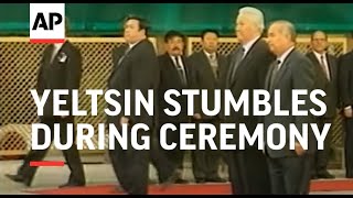 UZBEKISTAN RUSSIAN PRESIDENT YELTSIN STUMBLES DURING CEREMONY [upl. by Campagna]