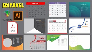 Calendário 2024 editavel para CorelDRAW Adobe Illustrator e em PDF [upl. by Laureen345]