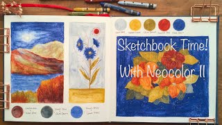 Sketchbook Time How I use Neocolor II  Ladscape amp botanicals [upl. by Amalea229]