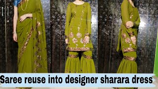 Renovation of saree into designer sharara dress  Sharara Cutting and stitching  Part 1 [upl. by Amick]