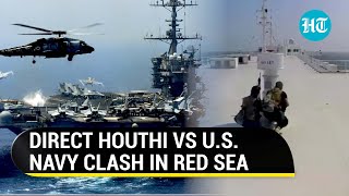 Houthi Rebels Attack US Navy Helicopters Merchant Vessel In Red Sea  Several Gunmen Killed [upl. by Ahsiuq]