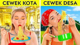 TANTANGAN CEWEK KAMPUNG VS CEWEK KOTA  Situasi Lucu Si Kaya VS Miskin oleh 123 GO FOOD [upl. by Araldo]