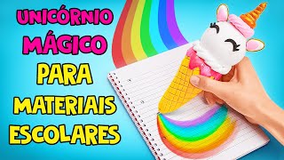 4 Materiais Escolares Com Unicórnio 🦄 Caneta DIY Organizador Caixa de Presente e Estojo Mágico🌈 [upl. by Avik]