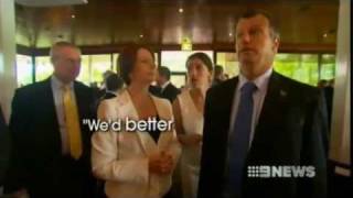 Channel 9 News Julia Gillard amp Tony Abbott escorted to safety by police [upl. by Howzell923]