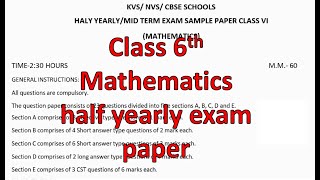 CLASS 6TH MATH HALF YEARLY EXAM QUES PAPER  TERM 1 SESSION 202425 PM SHRI KENDRIYA VIDYALAYA [upl. by Bat]