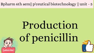 Production of penicillin  6th sem pceutical biotechnology unit  5 [upl. by Knapp8]