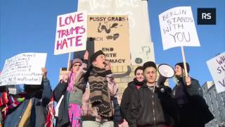 AntiTrump Vegan Feminists shouts quotAllahu Akbarquot In Germany [upl. by Haerr]