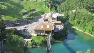 Standseilbahn Stoosbahn 2022 Start Fahrt in den Steilhang  funicular Stoos first part steep slope [upl. by Matteo871]