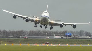 BOEING 747 CROSSWIND LANDINGS during a STORM at Amsterdam 4K [upl. by Salis]