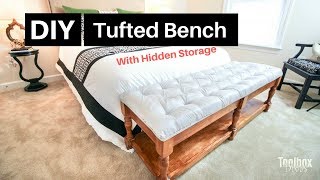 How to Build A DIY Tufted Bench with Hidden Storage  Home Decor [upl. by Onitnevuj]