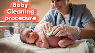 NEWBORN BABY CLEANING PROCEDURE  SPONGE BATH TUTORIAL [upl. by Chanda877]