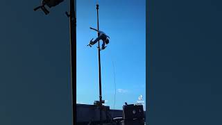 Want to be a flagpole climber crazy jobs fear phobia heights extreme [upl. by Aerdnael421]