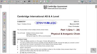 970111MJ24  CAMBRIDGE AS amp A LEVEL CHEMISTRY MAYJUNE 2024 Paper 11  PHYSICAL amp INORGANIC [upl. by Giule952]