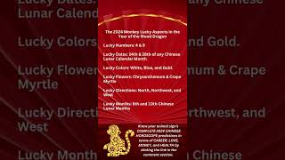 2024 MONKEY Chinese Horoscope Lucky Numbers Lucky Colors and MORE 2024chinesehoroscope [upl. by Glass]