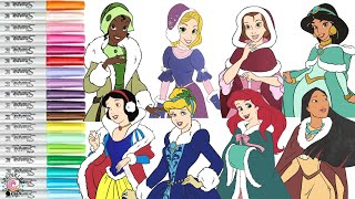 Disney Princess Coloring Book Compilation Cinderella Belle Pocahontas Jasmine Aurora Ariel Rapunzel [upl. by Levison]