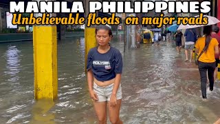 MANILA IS FLOODED When typhoon hits flooding everywhere 4k walking tour [upl. by Egdirdle]