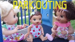 BABY ALIVE DOLLS Sophie and Katie meet new friend at Park Outing and eat Ice Cream Cones together [upl. by Kosak]