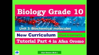 New Curriculum Biology Grade 10 Unit 3 Biochemical Molecules Tutorial Part 4 in Afan Oromo [upl. by Estel559]