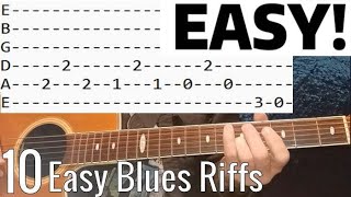 10 Easy BLUESY Blues Riffs  Great For Beginners Guitar Lesson [upl. by Nilek]