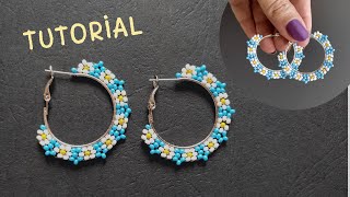 How to make hoop earrings with beads easy beading [upl. by Aihtela180]