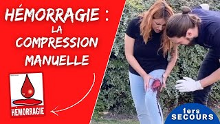 Hémorragie  comment réaliser une COMPRESSION MANUELLE  ı Formation premiers secours [upl. by Asilenna]