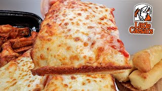 MUKBANG ASMR LITTLE CAESARS CHEESY PIZZA GARLIC BREAD SAUCY BUFFALO CHICKEN WINGS [upl. by Nonnah]