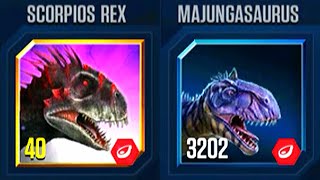 BATTLE STAGE SUPERSAURUS SCORPIOS REX VS MAJUNGASAURUS  JURASSIC WORLD THE GAME [upl. by Audun]