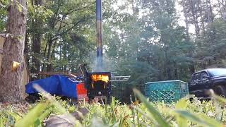 Keeping warm outdoors using a wood fire stove My goats steal the show cutting up in the background [upl. by Alimac706]