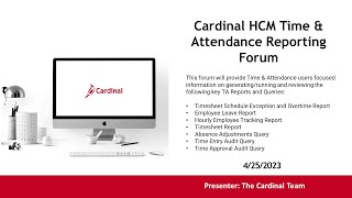 Cardinal HCM Time amp Attendance Forum [upl. by Narhem]