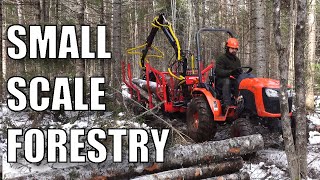 Small Scale Logging With a Kubota Compact Tractor and Forwarding Trailer [upl. by Wolfort831]