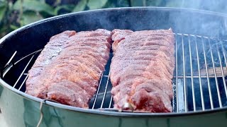 How to smoke BBQ ribs with the Slow N Sear and kettle  baby back or spareribs [upl. by Bar506]