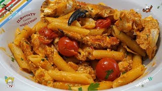 392  Penne al granchio con pomodorinima si vole 3 fiorini pasta di pesce tipico e gustoso [upl. by Rillis]