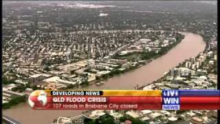 QLD FLOODS Eye In The Sky Flood Waters Engulf Brisbane Pt 4 1312011 [upl. by Eikceb]