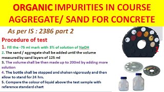 Organic Impurities in Aggregate Sand for Concrete  2386P2 practicaltraining civilengineering [upl. by Christis2]