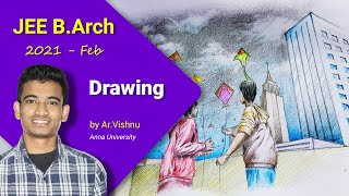 Children flying kite drawing  JEE architecture  barchdrawing jee2021natajeepaper2barchentrance [upl. by Moshe]