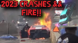 DRAG RACING CRASH FIRE WILD RIDES MORE OF 2023 RACING SEASON  ALL DRIVERS WERE OKAY [upl. by Enelaehs661]