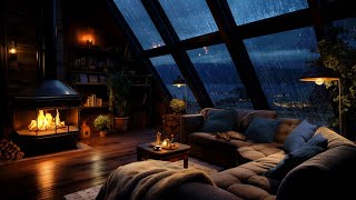 Rain Thunderstorm with Lightning and Crackling Fire  Cozy Rain Ambience [upl. by Ekenna819]