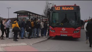 Sweden Stockholm bus 583 ride from Märsta Train Station to Arlanda Airport [upl. by Panthea]