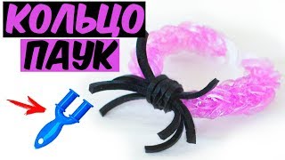 КОЛЬЦО ПАУК ИЗ РЕЗИНОК на рогатке без станка  Spider ring rainbow loom [upl. by Ari409]