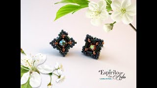 Ear stud earrings with strass and bugles  Beading Tutorial [upl. by Hokanson]