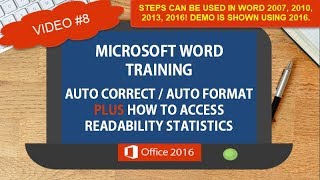 MICROSOFT WORD AUTO CORRECT AUTO FORMAT  HOW TO ACCESS READABILITY STATISTICS  TIPS TRICKS 8 [upl. by Llennoc]