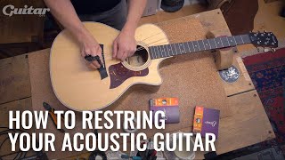 How to correctly restring your acoustic  Guitarcom DIY [upl. by Eityak]