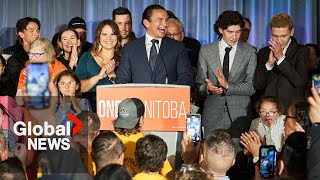 Manitoba election Wab Kinew makes history as NDP projected to form government  FULL [upl. by Yeldah]